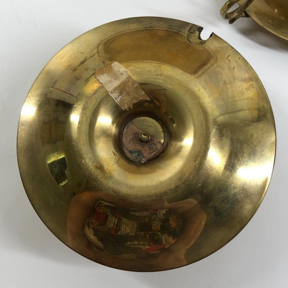 Vtg Brass Interlocking Candleplate Candlestick - Picture 8 of 8